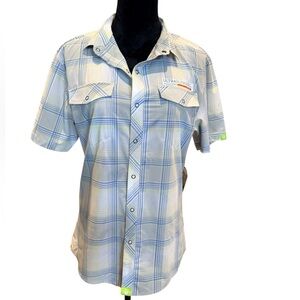 Men's Rabbit Blue High Country Ultra Running Performance Button Down Shirt Small